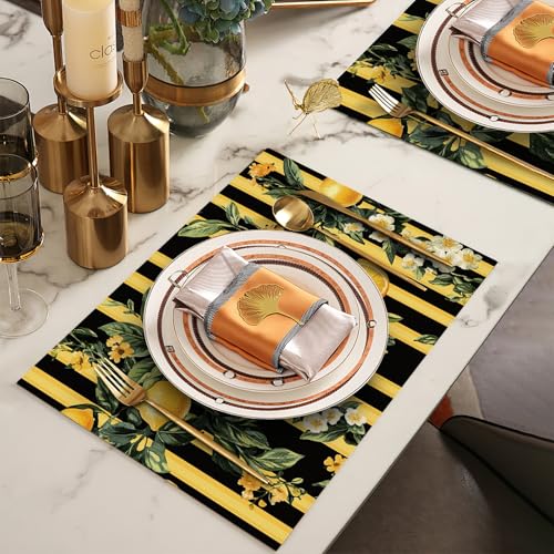 Lemon Placemats Set of 6, Yellow Lemon Place Mats, Fruit Waterproof Washable Table Mats for Home Party Indoor Kitchen Dining Table Decoration 12x18 Inch - color: Lemon, size: Set of 6