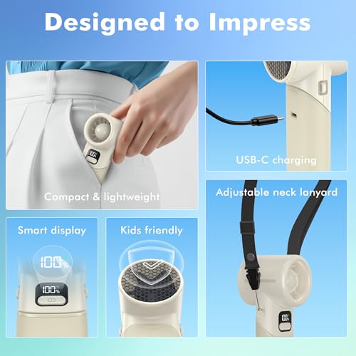 AMACOOL Portable Handheld Turbo Fan, Max 20 Hours Runtime, Gifts for Women - color: Beige