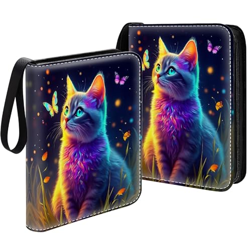 Card Binder 400 Pockets, 50 Sleeves Large Binder Trading Cards Holder 4 Pocket, Storage Organizer, Album Folder Case Protector Collector Gift Colorful Cute Cat Butterfly - color: Colorful Cute Cat Butterfly, size: 4 Pocket