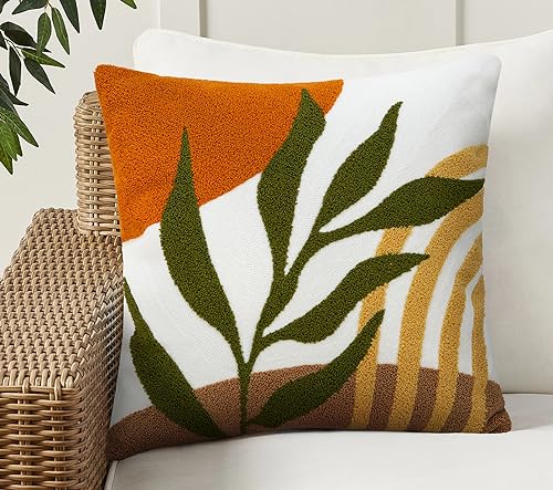 Merrycolor Abstract Boho Pillow Covers 18x18 Soft Mid Century Throw Pillow Covers Texture Geometric Floral Green Pillow Cover Cases Bohemian Decorative Throw Pillows for Couch Bed Sofa Bedroom - color: Style D, size: 18" x 18" (Pack of 1)