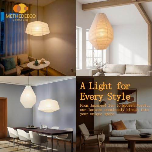 METHEDEECO 2PCS Large Paper Lantern Lampshades, 14 Inch + 19 Inch White