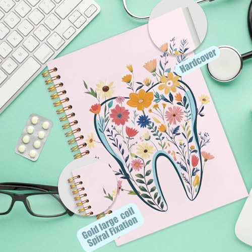 WUCHJ Dentist Gifts Notebook Journal, Dental Assistant Office Gifts for Women, Pink Floral Tooth Dental Spiral Notebook Journal for Note Taking, Dentist Office Supplies, 5.5x8.3 Inch - color: pink tooth flower