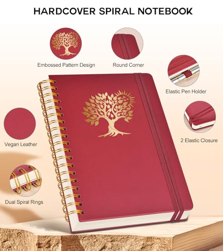 PERCUN B5 Spiral Notebook 300 Numbered Lined Pages Hardcover Journal 7"x10" - color: Red, size: B5 size (7in x 10in)