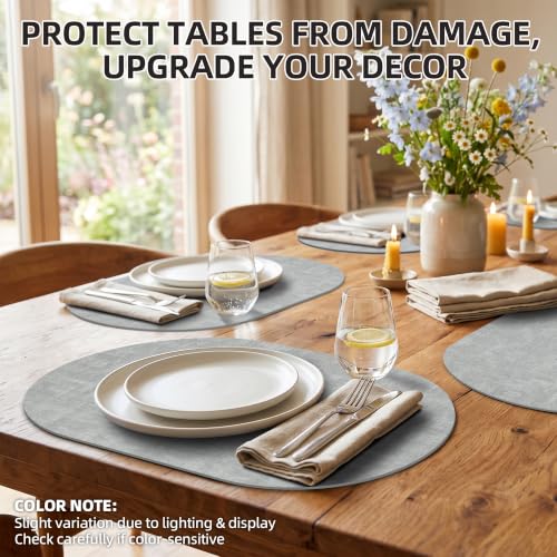 Placemats Set of 6, 17.7 x 11.8 Inch Oval Faux Leather Place Mats - color: R-light Gray