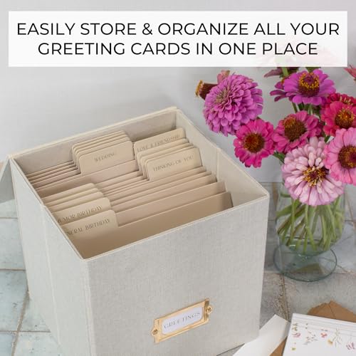 Beautiful Greeting Card Organizer Box With Dividers Holds Up to 300 Cards - color: Ivory
