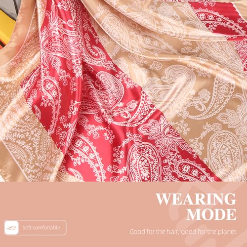 35 Inches Silk Head Scarf-Satin Hair Scarves Silk Bandana Scarf Headscarf for Women's Fashion Scarves - color: Brownish Pink-spliced Cashews
