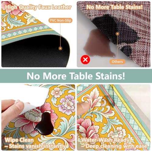 Peacoblue Placemats Set of 4,Faux Leather Vintage Flowers Design - style: Vintage Flowers