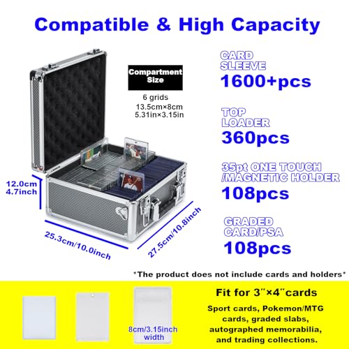 Lockable Trading Sports Card Case Storage Box Holder Organizer - color: Gray, size: Medium