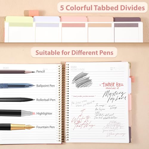 Yoment Hardcover Spiral Notebook 8.5" x 11" 5 Subject Notebook with Tabs - color: Pink
