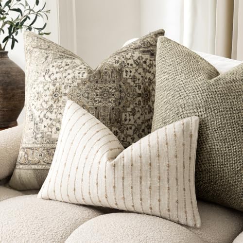 Foindtower Boho Striped Boucle Lumbar Throw Pillow Covers 12x20 Cream Camel - color: Irish Cream, size: 20" x 12" (Pack of 2)