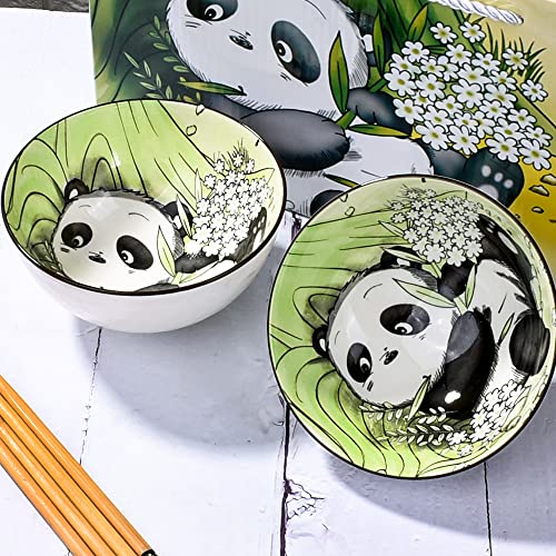 Ceramic Rice Bowl with Chopsticks Set of 2, 4.5" Porcelain Cereal Bowls - color: LPD