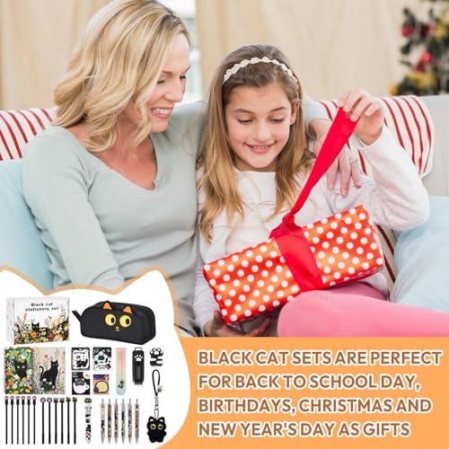 Ulema Cute Black Cat Gifts for Women,30Pcs Stationery Set Birthday Gifts for Boys Girls Back to School and Kawaii Classroom Office Supplies with Black Cat BallPoint Pen, Pencils, Sticky Notes etc. - style: black cat