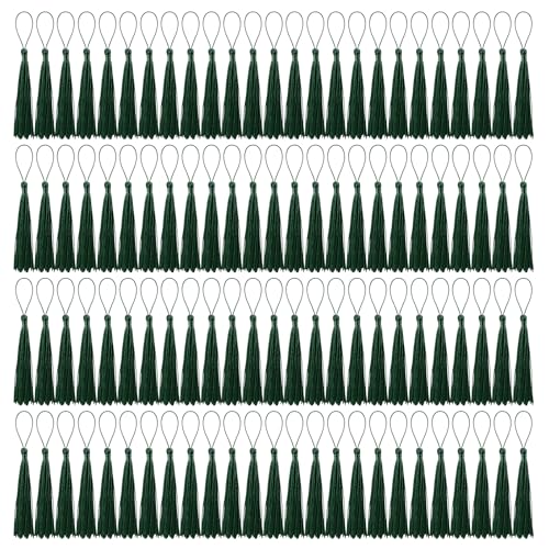 100 Pcs Bookmark Tassels Bulk Dark Green Soft Craft Silky Handmade Mini Tassels for Jewelry Making with Loops for DIY Craft Accessory Dress Decoration - color: Dark Green