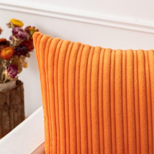 Kevin Textile Striped Corduroy 16”x16” Pillow Covers 2 Pack, Orange - color: Orange, size: 16" x 16" (Pack of 2)