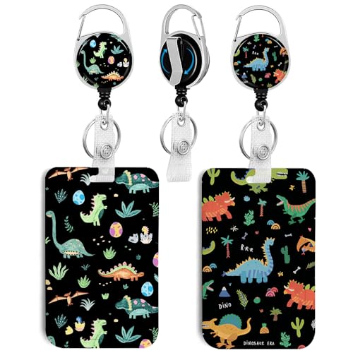 2 Pack Cute Dinosaur ID Badge Holder with Clip Badge Reels - color: 2 Pack-cute Dinosaur