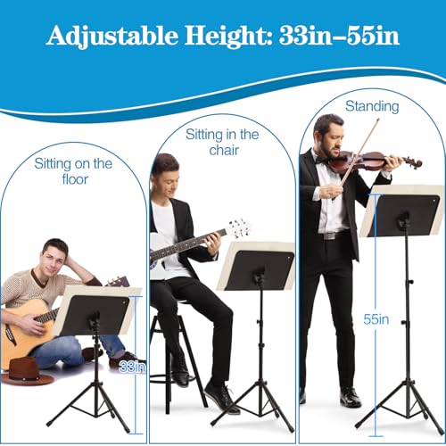 Mdvora 1/2/3 Pack Adjustable Sheet Music Stand, with Carry Bag Clip Holder - color: 1 pack black, size: Standard Version