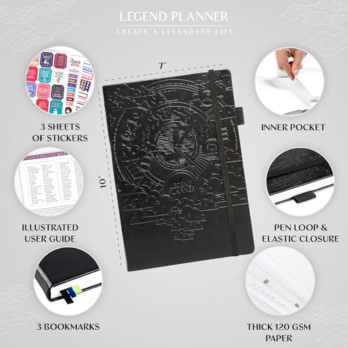 Legend Planner PRO Weekly & Monthly, Large Undated, 7”x10”, Black - color: Black, Debossed