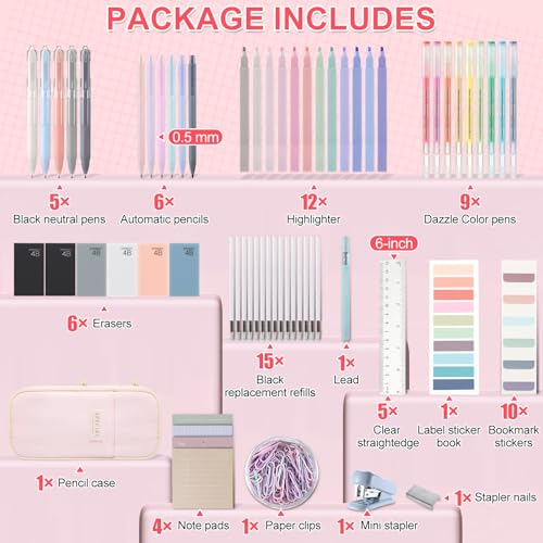 Eersida 74 Pcs School Supplies Set with Pencil Pouch, Pastel, Bright Style - color: Morandi, style: Bright Style