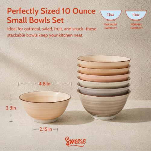 Sweese 10 oz Small Ceramic Bowls Set of 6, 4.8 Inch Neutral Serving Bowls for Yogurt, Fruit, Dessert, Snacks and Small Portions, Stackable Porcelain Bowls for Everyday Use - color: Neutral, size: 10oz (Medium)