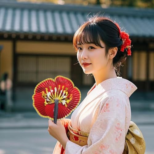 10 Pieces Chinese Rose Paper Fans - color: Red Rose Paper Fans, size: 10 PCS