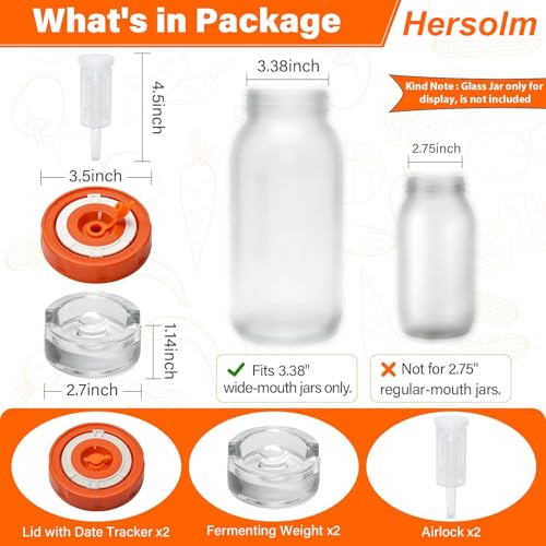 2 Pack Fermentation Kit with Lids Weights Airlocks, Fits 3.3" - size: 3.3 IN*2 Pack (No Jar)