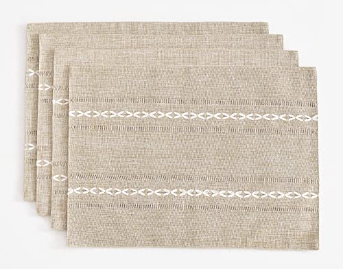 Wracra Cotton Linen Place Mats, Coffee Embroidered Placemats Set of 4 - color: Hemstitched Coffee, size: Placemats(Set of 4)