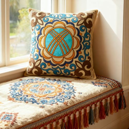 VOGOL Embroidered Floral Geometric Throw Pillow Cover, 18 x 18, 1 Pack - color: Flower-brown, size: 18"W x 18"L (Pack of 1)