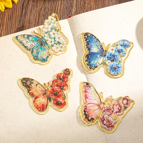 4 PCS Metal Butterfly Bookmarks, Golden Clips Bookmark Monet Oil Painting Theme Book Mark Bookmarks for Book Lovers Women Teens Writers Readers Children - color: Clip Design 2