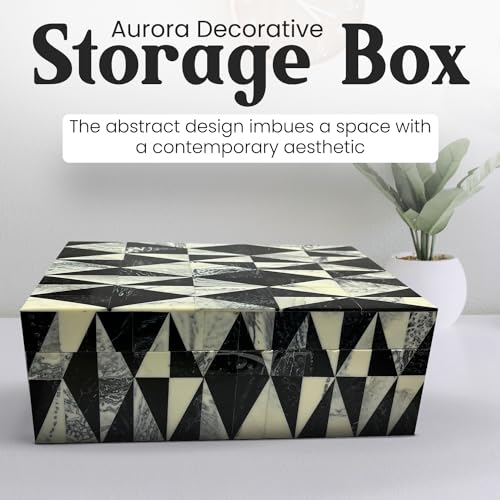 Perilla Home Decorative Wooden Storage Box Black and Off-White (8" l X 5" b X 3" h) Keepsake Jewelry Gift Boxs for Decor Memory Box's, Modern Art Boxs, Fabric Storage Bin, Birthday Gift (Aurora) - color: Black and off white Aurora