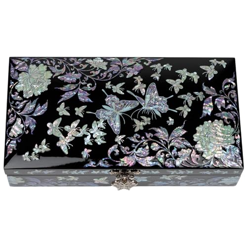 February Mountain Butterfly Pearl Jewelry Box with Removable ring tray - Ideal Gift for Her on Any Occasion - style: Butterfly