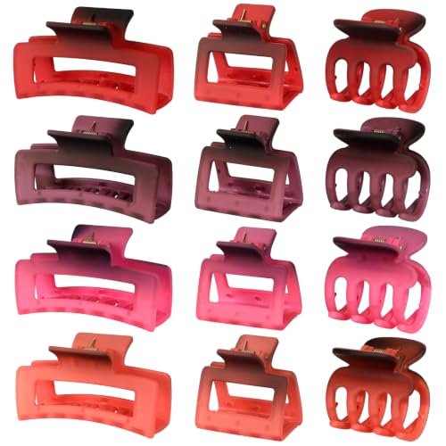 SMKSL 12 Pcs Hair Claw Clips for Women & Girls 3 Styles Hair Accessories - color: Tropic Heat Ombre