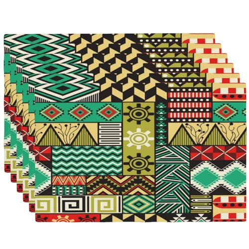 Traditional African Tribal Placemats Set of 6 12x18 Inch - color: Vibrant, size: Set of 6