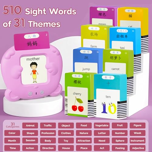 English Talking Flash Cards Bilingual for Kids - Mandarin, Pink - color: Mandarin, size: Pink