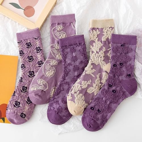 Lavish Lavender Argyle Frill Socks for Women, Dress Socks - color: 5pair-purple