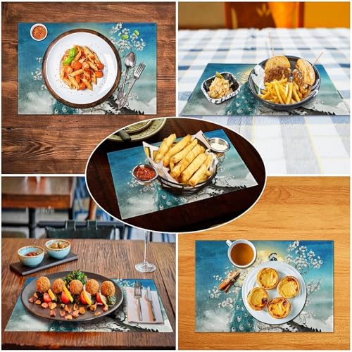 Floral Bird Vintage Peacock Cherry Blossom Placemats Set of 4, 12x18 Inch - color: Floral Bird04, size: 4pcs