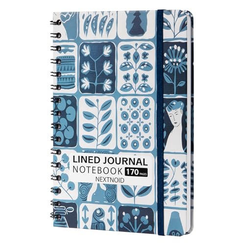 Nextnoid A5 Lined Spiral Notebook - 170 Pages, College Ruled, Abstract Blue - color: q-Abstract Blue