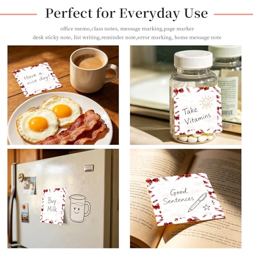 Sticky Notes 3x3 Inches, Cute Self-Stick Note Pads, Funny Memo Pads, Easy to Post Sticky Notes for Office, Home & Notebook Red Candy Cane Bows - color: Red Candy Cane Bows