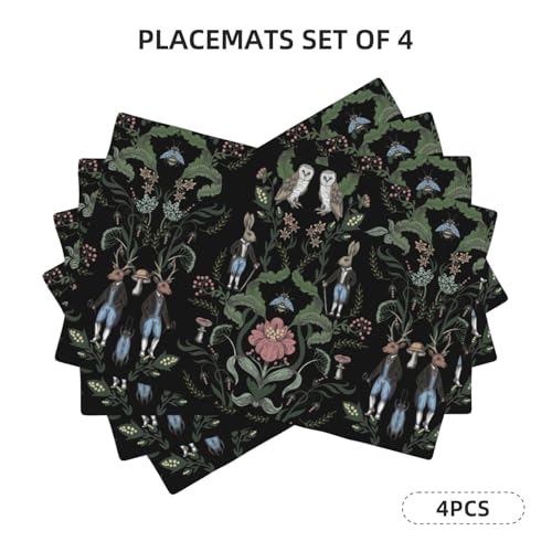 Forest Animals Placemats,Fairytale Botanical Floral Rabbit Design Table Place Mats 4 Pcs Non-Slip Heat Resistant Dining Room Tabletop Decor for Kitchen Party - color: Fgch-2, size: 12x18"Placemats x4