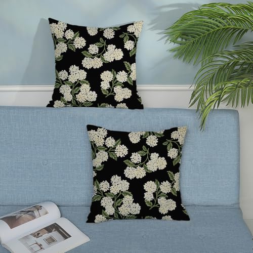 Spring Pillow Covers 18x18 Pack of 2 Black Beige Hydrangea Floral Decorative Throw Pillow Covers Outdoor Decoration Summer Seasonal Flower Pillowcase Farmhouse Linen Cushion Case for Couch Sofa - color: Black Beige Hydrangea Floral, size: 18" x 18" (Pack