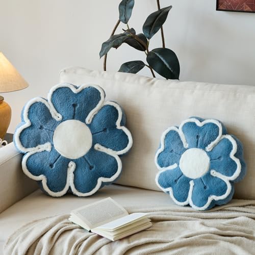 Flower Shaped Decorative Throw Pillow Cushion for Bed Couch, Cute Flower Plush Throw Pillows Home Decor Floor Pillow Seating Cushions (Grey Blue, 13.7 Inches) - color: Grey Blue, size: 13.7 Inches