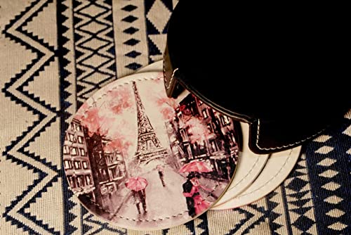 France Eiffel Tower Coasters For Drinks With Holder Leather Coasters Set Of 6 Table Decor Protect Furniture From Water Marks Scratch And Damage - color: Black1