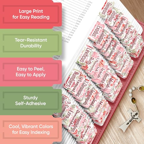 Essex Wares - Pink & Red Roses Bible Tabs, 80 Tabs for Women & Men - color: Pink & Red Roses