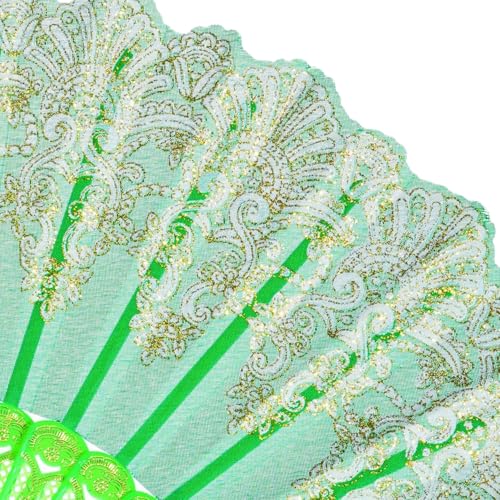 QIRMIZI 10 Pack Folding Handheld Fans,Silk Spanish Fan, Perfect for Weddings, Parties, and Dancing,Green - color: Green, size: 10 PACK