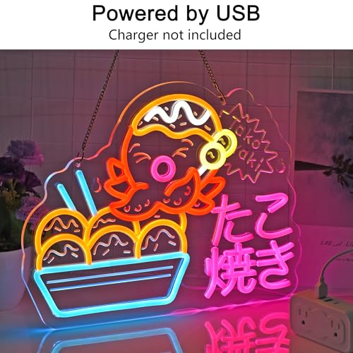 Takoyaki Octopus Neon Sign,Japanese Food LED Light Wall Decor Sign - color: Pink-Takoyaki