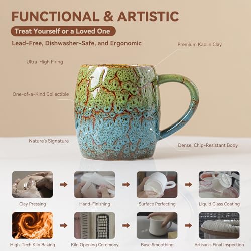 Forest Tide Ceramic Mug, 22oz Reactive Glaze Coffee Mug, Self Care Gift - color: Forest Tide · CENTERED