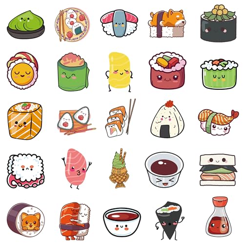 50Pcs Sushi Stickers, Sushi Water Bottle Stickers, Cute Food Sticker Vinyl Waterproof Sticker for Adults Water Bottle Laptop Decor Party Favors Birthday Gifts - color: Sushi