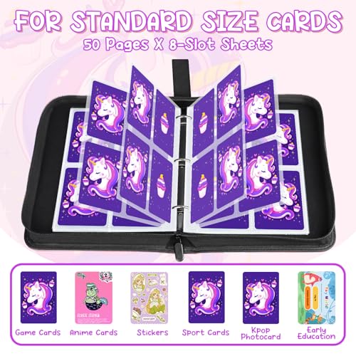 Premium 4-Pocket Trading Card Binder, 400-Card Capacity, Purple - color: Purple