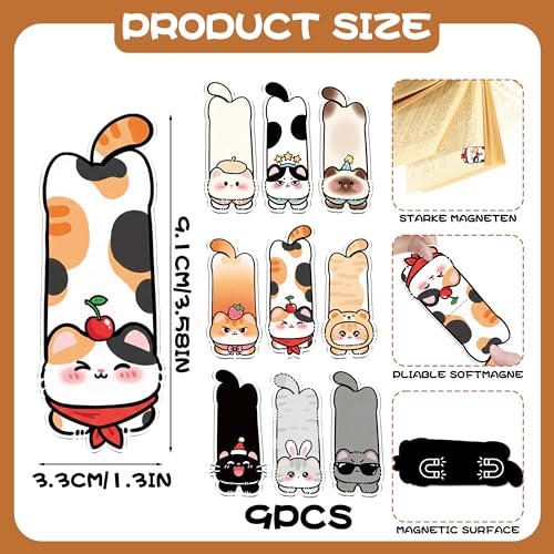 Cute Magnetic Bookmarks Gifts - 9 Pcs Funny Cats Animals Bookmark - style: Cats