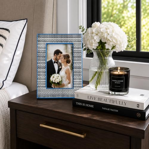 Handicrafts Home Resin Inlay Black & White Picture Frame Modern Decor, 6x4 - color: RHYTHM-WAVES, size: 4X6