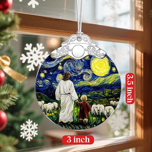Jesus & Child Starry Night Stained Glass Ornament – Religious Christmas Ornament, Christian Christmas Decoration, Religious Gifts for Her or Him, Gifts for Christians, Friends or Loved Ones - color: Jesus
